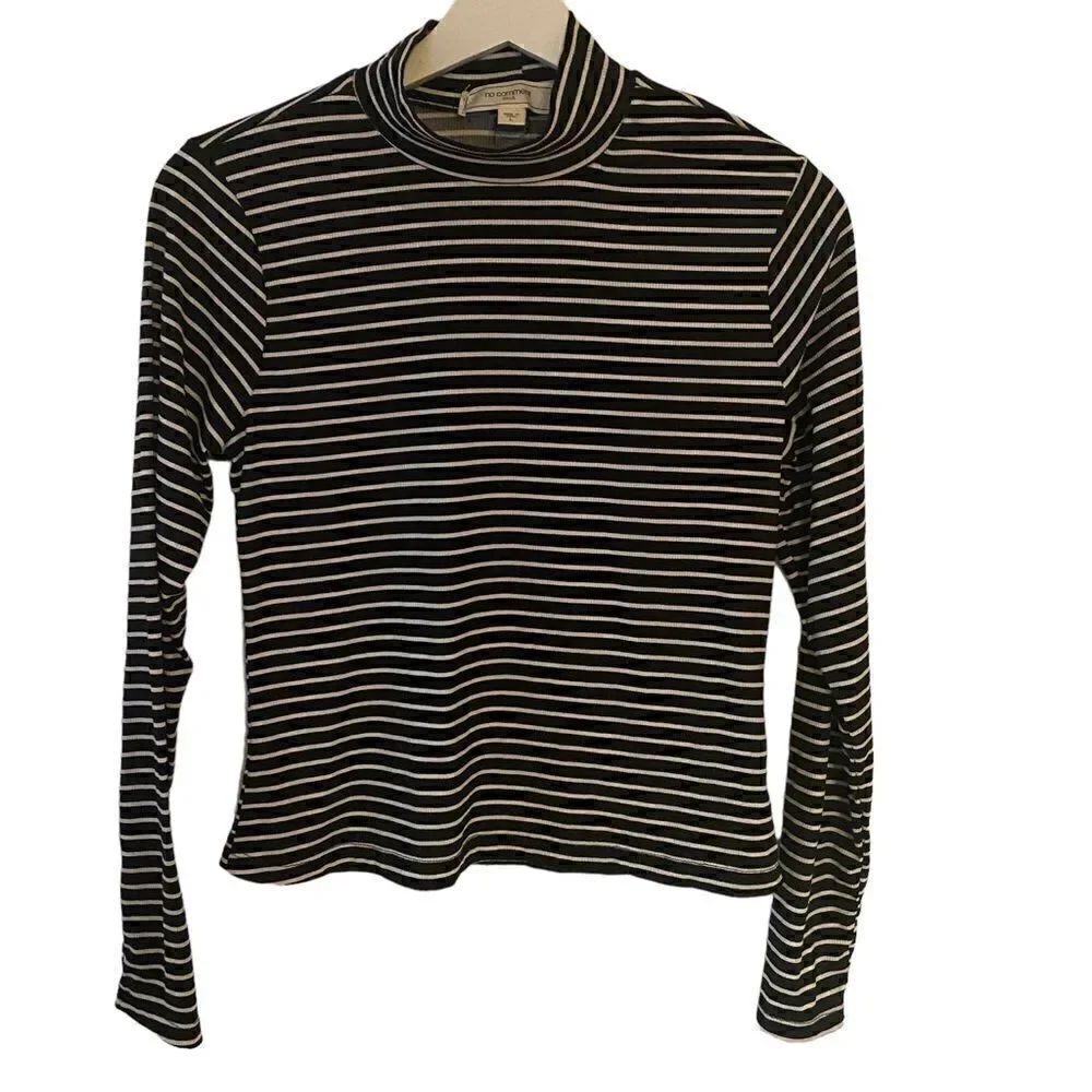 No comment mock neck long sleeve striped black and white large